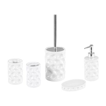 Bathroom Accessories Set White Ceramic Glam Soap Dispenser Toilet Brush Tumblers Beliani