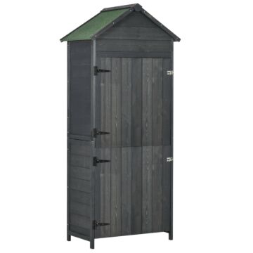 Outsunnygarden Storage 4-tier Wooden Garden Outdoor Shed 3 Shelves Utility Gardener Cabinet Lockable 2 Doors - Grey