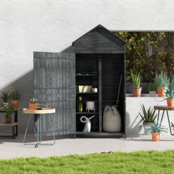 Outsunnygarden Storage 4-tier Wooden Garden Outdoor Shed 3 Shelves Utility Gardener Cabinet Lockable 2 Doors - Grey