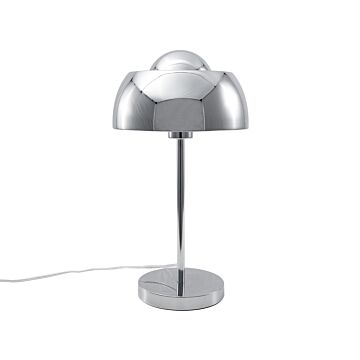 Table Lamp Bedside Light Silver Metal Round Base Dome Shade Industrial Beliani