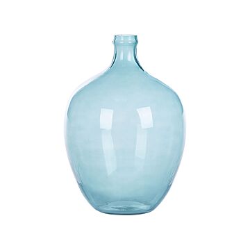 Vase Light Blue Glass 39 Cm Handmade Decorative Round Bud Shape Tabletop Home Decoration Modern Design Beliani