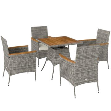Outsunny Five-piece Rattan Set, With Wood-top Table - Teak