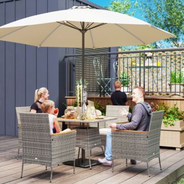 Outsunny Five-piece Rattan Set, With Wood-top Table - Teak