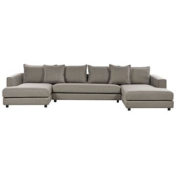 Corner Sofa Taupe Polyester Upholstery Modern U-shaped 5 Seater With Ottomans Extra Throw Pillows Cushioned Backrest Beliani