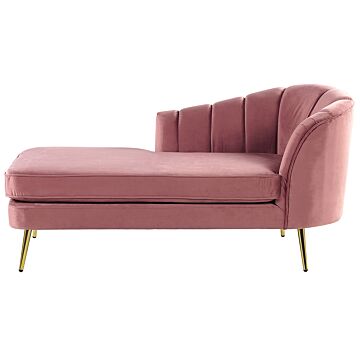 Chaise Lounge Pink Velvet Upholstery Gold Metal Legs Right Hand Beliani