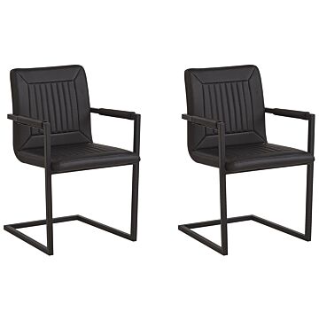 Set Of 2 Cantilever Dining Chairs Black Faux Leather Upholstered Chair Office Conference Room Beliani
