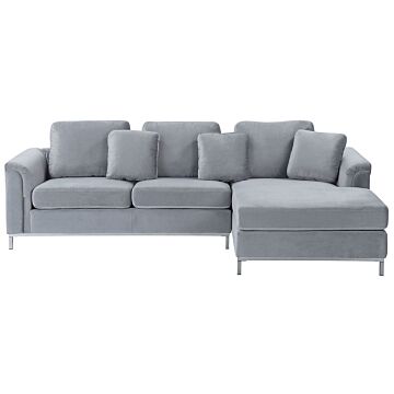 Corner Sofa Grey Velvet Upholstered L-shaped Left Hand Orientation Beliani