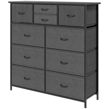 Homcom Bedroom Chest Of Drawers, 10 Drawer Dresser With Foldable Fabric Drawers And Steel Frame, Black