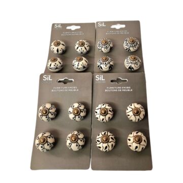 Cream & Black Drawer Knobs 4 Pack Set Of 16