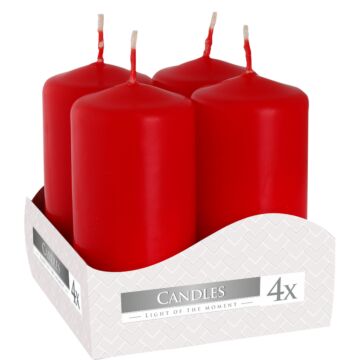 Set Of 4 Pillar Candles 8x4cm - Red