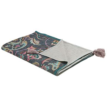 Blanket Multicolour Cotton 130 X 180 Cm Bed Throw Floral Pattern Fringes Decorative Accent Piece Beliani