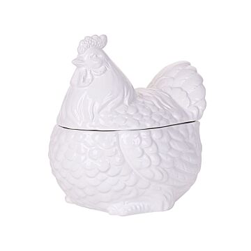 Cookie Jar White Hen Easter Theme Handmade White Finish Food Container Holiday Beliani
