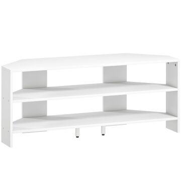 Homcom Corner Tv Stand With 2 Open Shelves For 47 Inch Tv - White