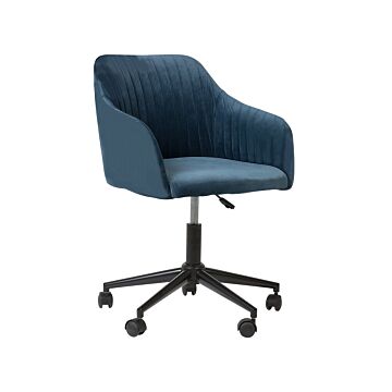 Office Swivel Chair Blue Velvet Height Adjustable Beliani