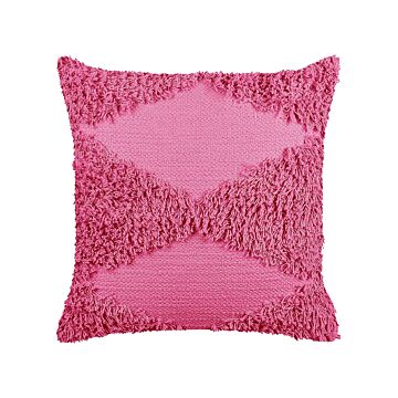 Decorative Cushion Pink Cotton 45 X 45 Cm Geometric Pattern Boho Decor Accessories Beliani