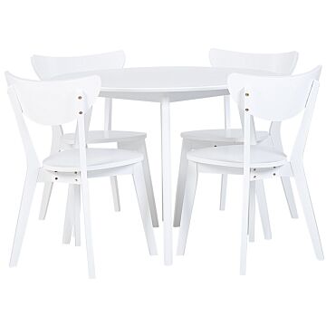 Dining Set White Mdf Round Table And 4 Chairs Set For Dining Kitchen Wooden Legs Scandinavian Style Beliani