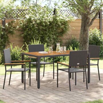 Vidaxl 5 Piece Garden Dining Set Black Poly Rattan, Vidaxl Stacking Garden Chairs With Cushions - 2 Piece Set In Black Poly Rattan