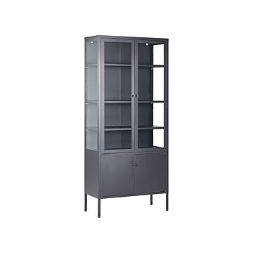 Office Cabinet Black Steel 80 X 35 X 180 Cm Metal 4 Doors Glass Front And Sides Display Beliani