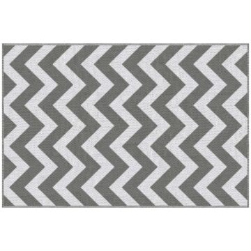 Outsunny Reversible Outdoor Rug, 1.2 X 1.8m Patio Carpet, Waterproof Plastic Rug For Garden, Deck, Picnic, Beach, Camping, Grey And White