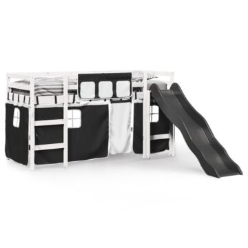 Vidaxl Kids' Loft Bed With Curtains White&black 90x190 Cm Solid Wood Pine