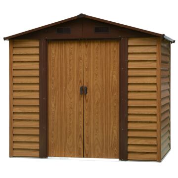 Outsunny 8 X 6.5 Ft Metal Garden Storage Shed Apex Store For Gardening Tool With Foundation Ventilation And Lockable Door, Brown