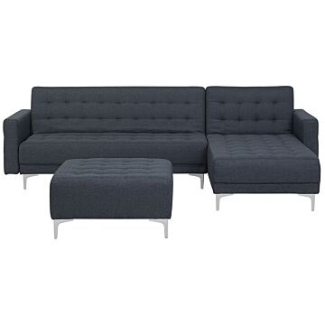 Corner Sofa Bed Dark Grey Tufted Fabric Modern L-shaped Modular 4 Seater With Ottoman Left Hand Chaise Longue Beliani