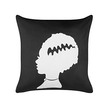 Decorative Cushion Black Velvet 45 X 45 Cm Frankenstein Bride Pattern Square Halloween Accessories Decoration Beliani
