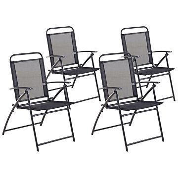 Set Of 4 Garden Chairs Black Steel Frame Foldable Weather Resistant Beliani