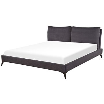 Eu Super King Size Panel Bed Dark Grey Velvet Upholstery 6ft Slatted Base With Thick Padded Headboard Beliani