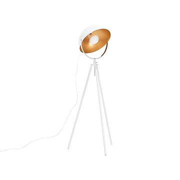 Floor Lamp White With Gold Metal 170 Cm Tripod Base Adjustable Open Shade Industrial Design Beliani