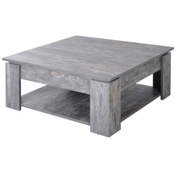 Homcom 2 Tier Wood Coffee Table Side Table Bottom Storage Shelf Simple Modern Living Room Grey Wood Grain