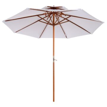 Outsunny 2.7m Patio Umbrella Double Tier Garden Parasol Umbrella Outdoor Sun Umbrella Sunshade Bamboo Parasol Cream White