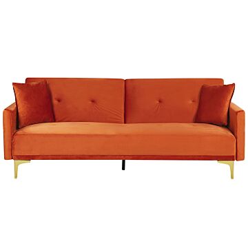 Sofa Bed Orange Velvet 3 Seater Buttoned Seat Click Clack Traditional Living Room Beliani