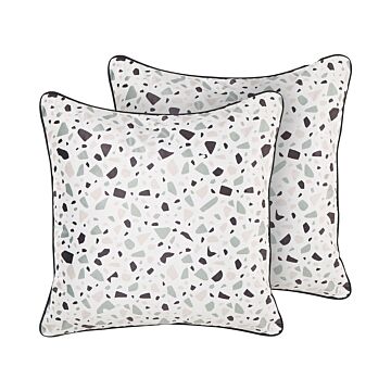 Decorative Cushions Set Multicolour Velvet 45 X 45 Cm Square Geometric Pattern Modern Design Beliani