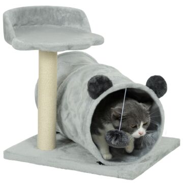 Pawhut 47cm Small Cat Tree W/ Scratching Post, Bed, Cat Tunnel, Toy Ball, Grey