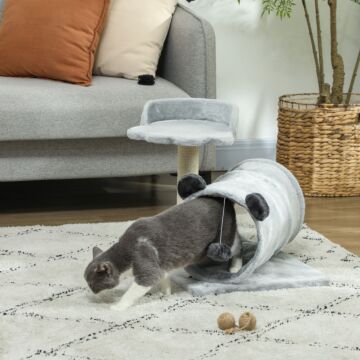 Pawhut 47cm Small Cat Tree W/ Scratching Post, Bed, Cat Tunnel, Toy Ball, Grey