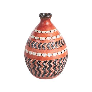 Decorative Vase Brown And Black Terracotta Stonewear Natural Style Home Decor For Dried Flowers Beliani