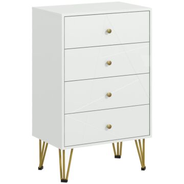 Homcom White Chest Of Drawers, 4-drawer Dresser For Bedroom, Modern Storage Cabinets With Hairpin Legs
