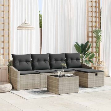 Vidaxl 6 Piece Garden Sofa Set With Cushions Light Grey Poly Rattan