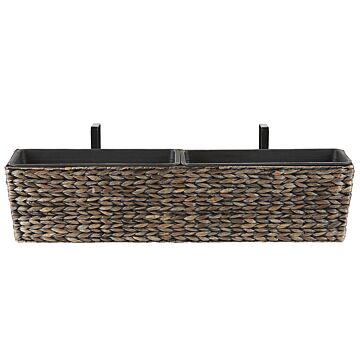 Plant Pot Brown Water Hyacinth Weave Rectangular 80 X 20 Cm Synthetic With Drain Holes Beliani