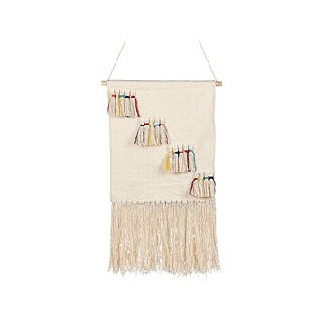 Wall Hanging Beige Cotton Handwoven With Tassels Wall Décor Hanging Decoration Boho Style Living Room Bedroom Kids Room Beliani