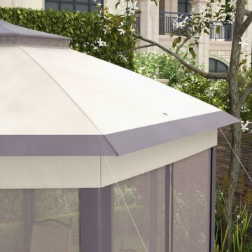 Outsunny Hexagon Patio Gazebo Pop Up Gazebo Outdoor Double Roof Instant Shelter With Netting, 4m X 4m, Beige