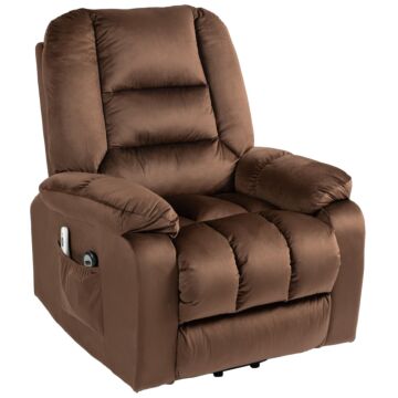 Homcom Lift Chair, Quick Assembly, Electric Riser And Recliner Chair With Vibration Massage, Heat, Side Pockets, Brown