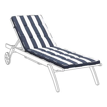 Garden Sun Lounger Cushion Navy Blue And White 192 X 56 Cm With Straps Beliani
