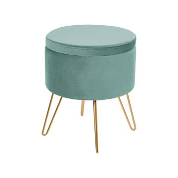 Storage Pouffe Pastel Mint Green Velvet 42 X 42 X 44 Cm Gold Metal Legs Upholstery Ottoman Footstool Glamour Modern Design Living Room Accessories Beliani