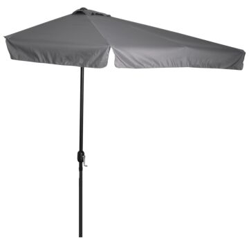 Outsunny 2.3m Half Parasol Semi Round Umbrella Patio Metal Frame Crank Handle For Balcony-- No Base Included, Grey