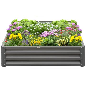 Outsunny 432l Square Raised Garden Bed Box Steel Frame For Vegetables, Flowers And Herbs, 120 X 120 X 30cm, Light Grey