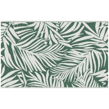 Outsunny Reversible Outdoor Rv Rug, 1.5 X 2.4m Patio Floor Mat, Waterproof Plastic Straw Rug For Garden, Deck, Picnic, Beach, Camping, Green Leaves, Green And White