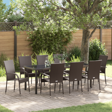 Vidaxl 5 Piece Garden Dining Set Brown Poly Rattan
