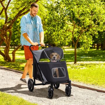Pawhut One-click Foldable Pet Stroller, With Universal Wheels, Shock Absorber, For Medium And Large Dogs - Grey